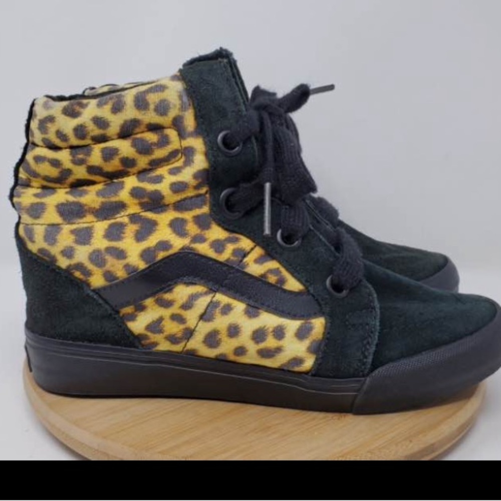 Vans Black and Leopard High-Top wedge Sneakers